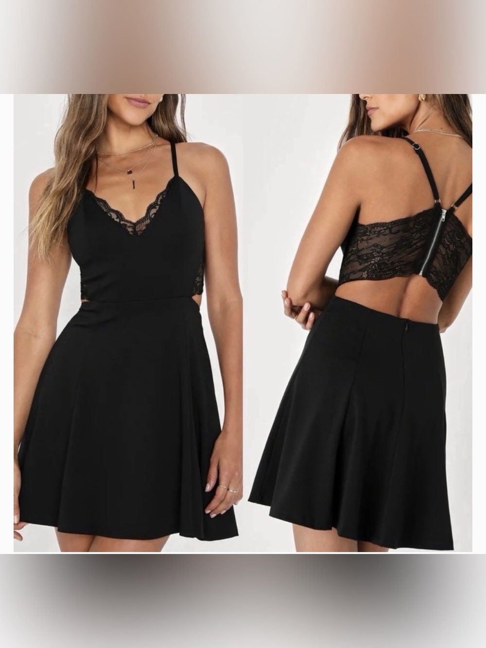 Lush Black Lace-Back Spaghetti Strap Skater Cocktail Dress NWT